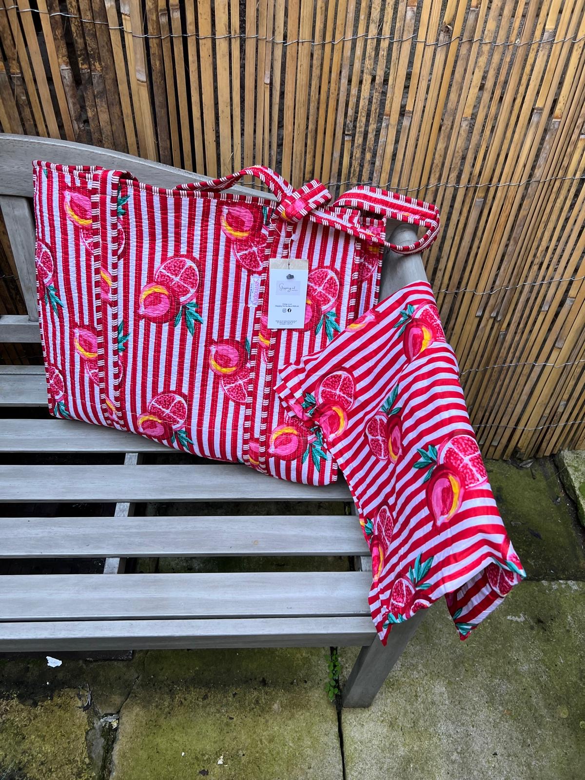 Serendipity Cotton Quilted Tote - Pink Pomegranate