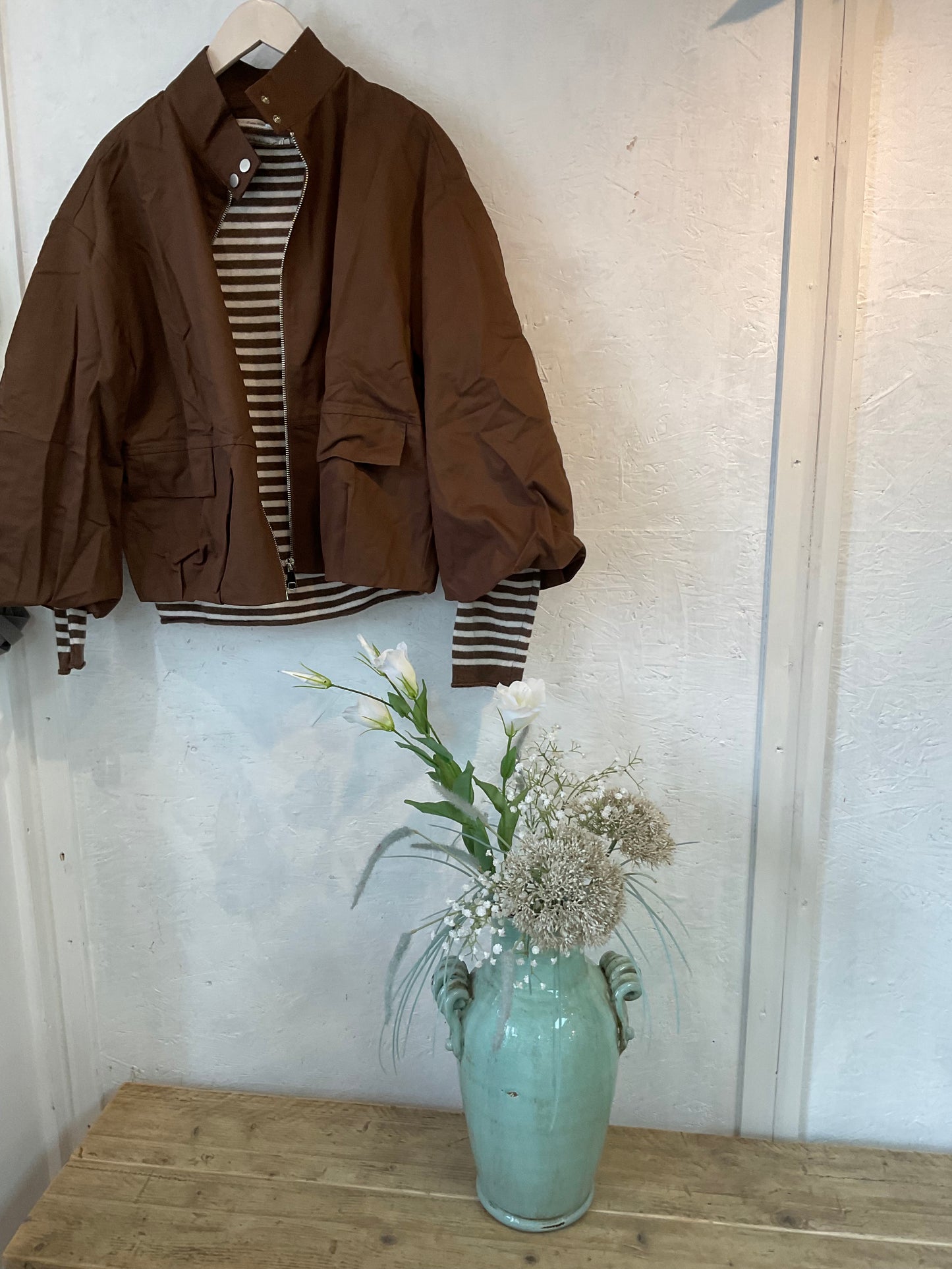 Styling our retro choc bomber jacket
