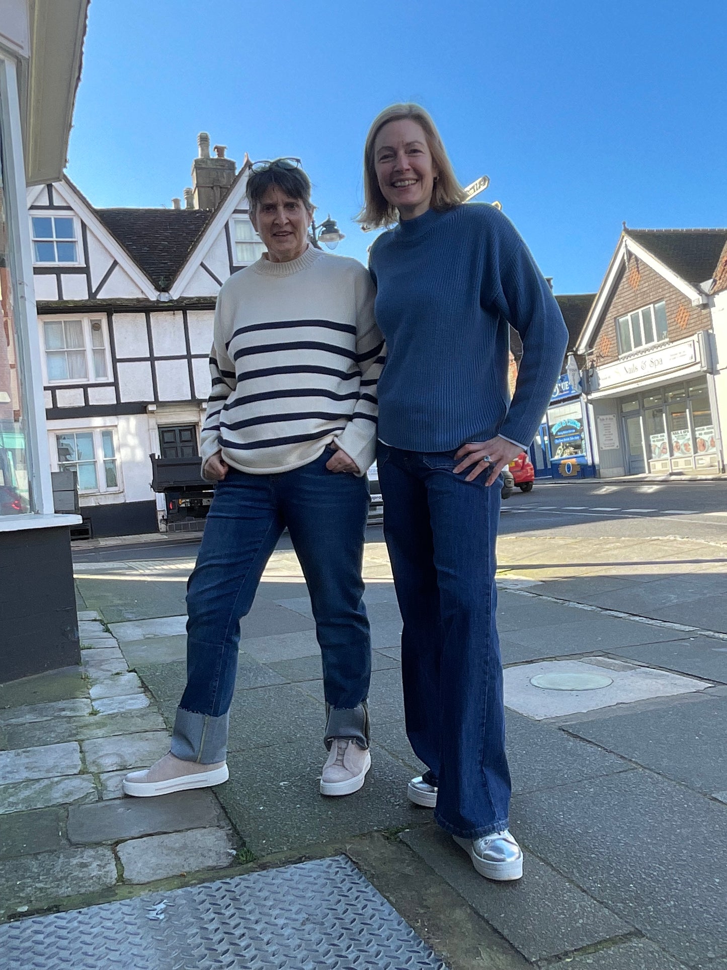 Blue funnel neck jumper