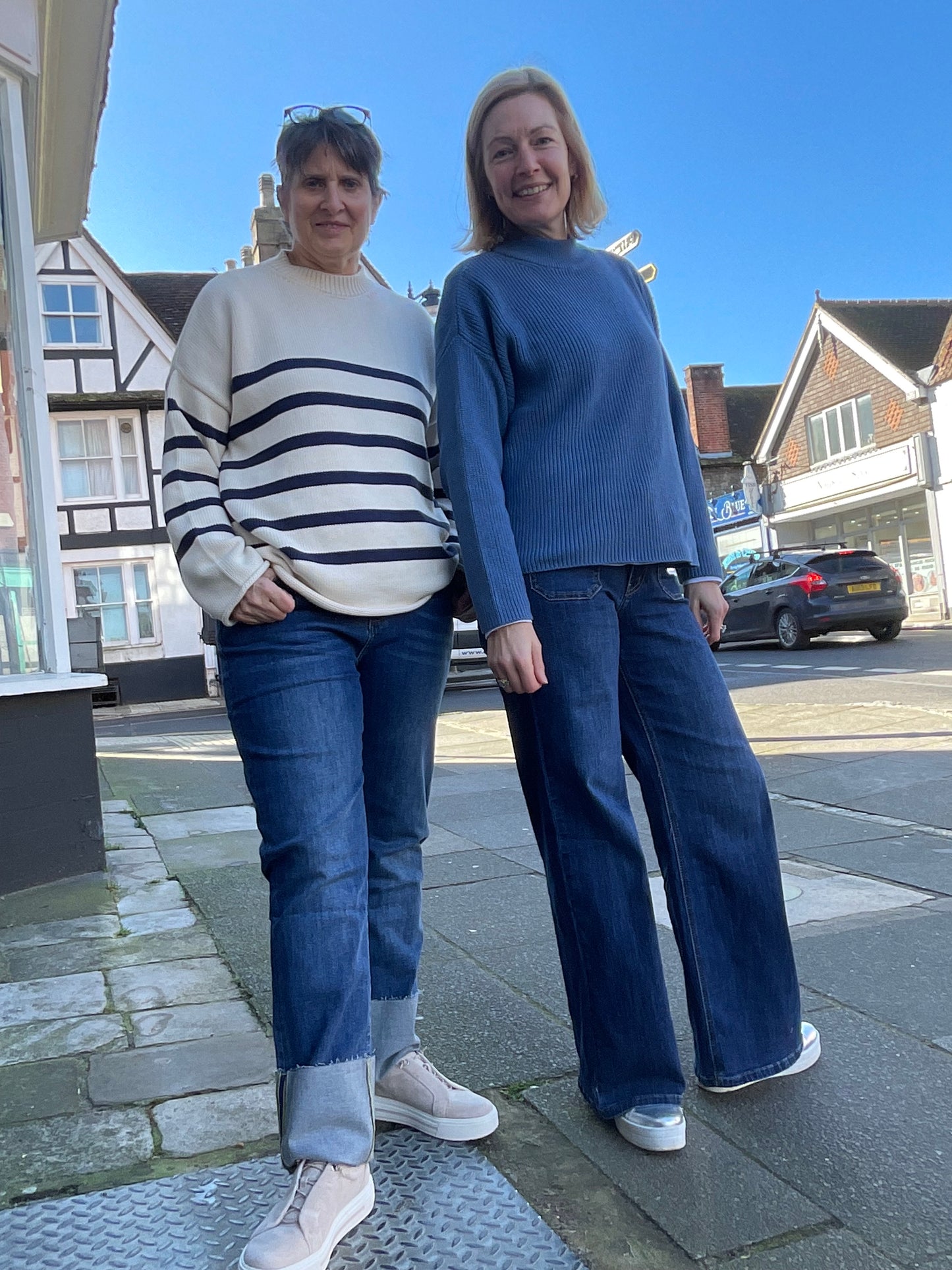 Blue funnel neck jumper