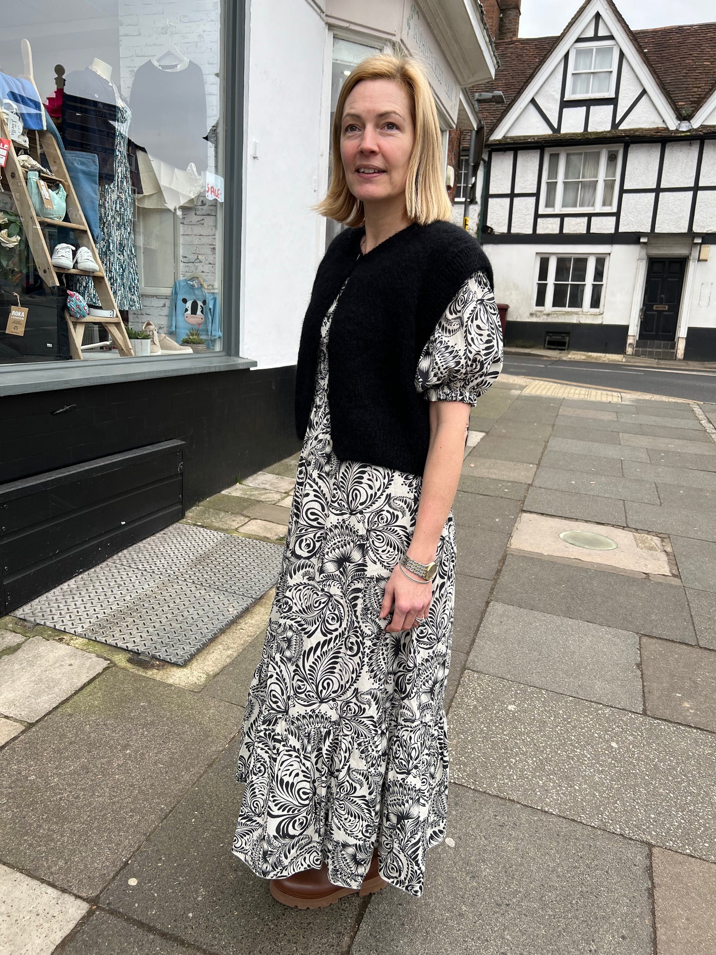 Carina black print cotton dress