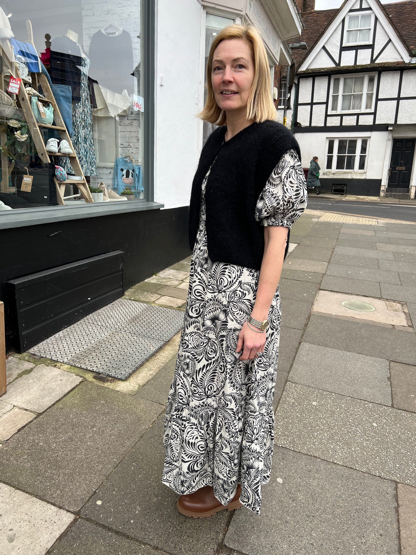 Carina black print cotton dress