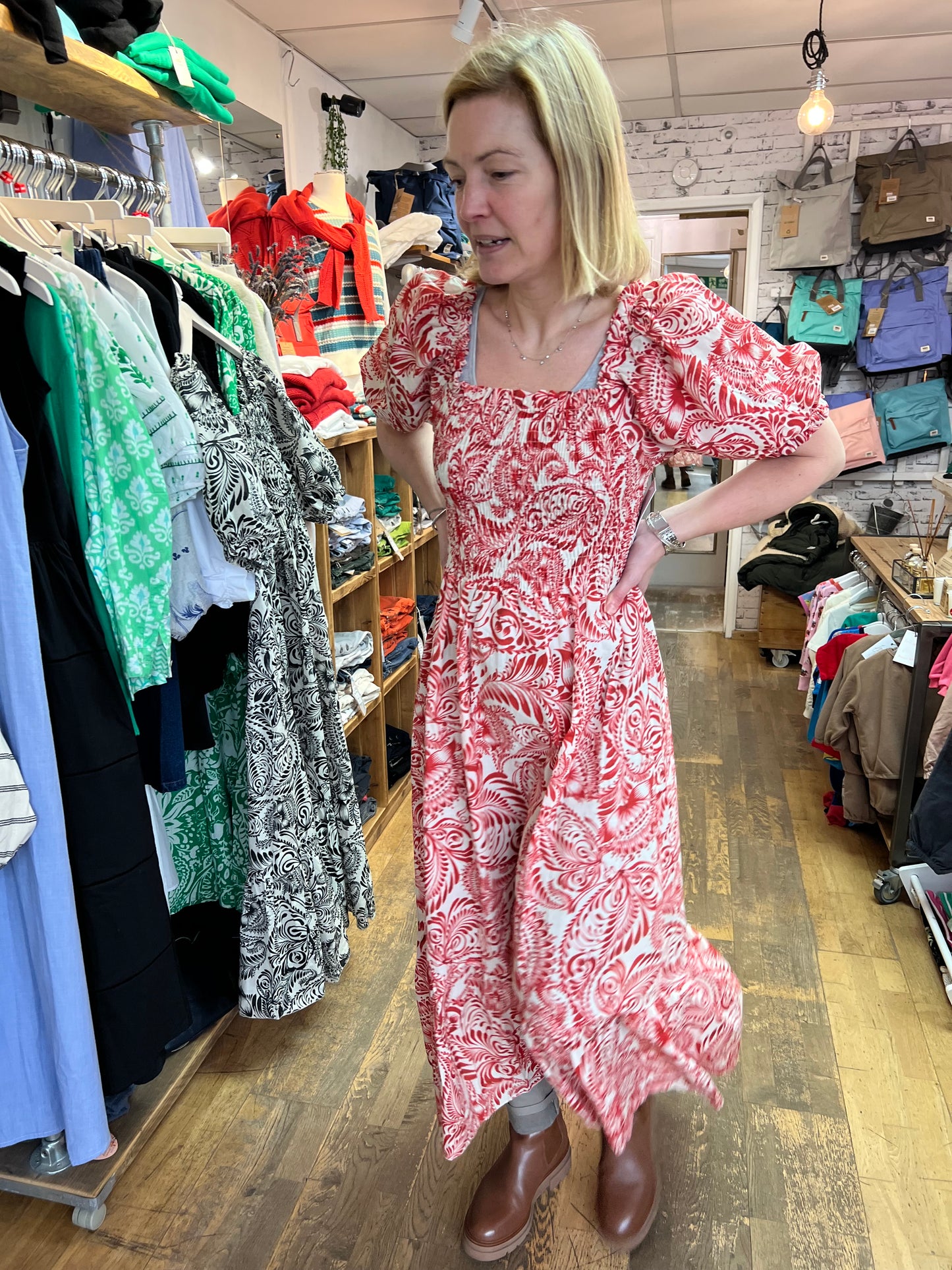 Carina cotton dress red print