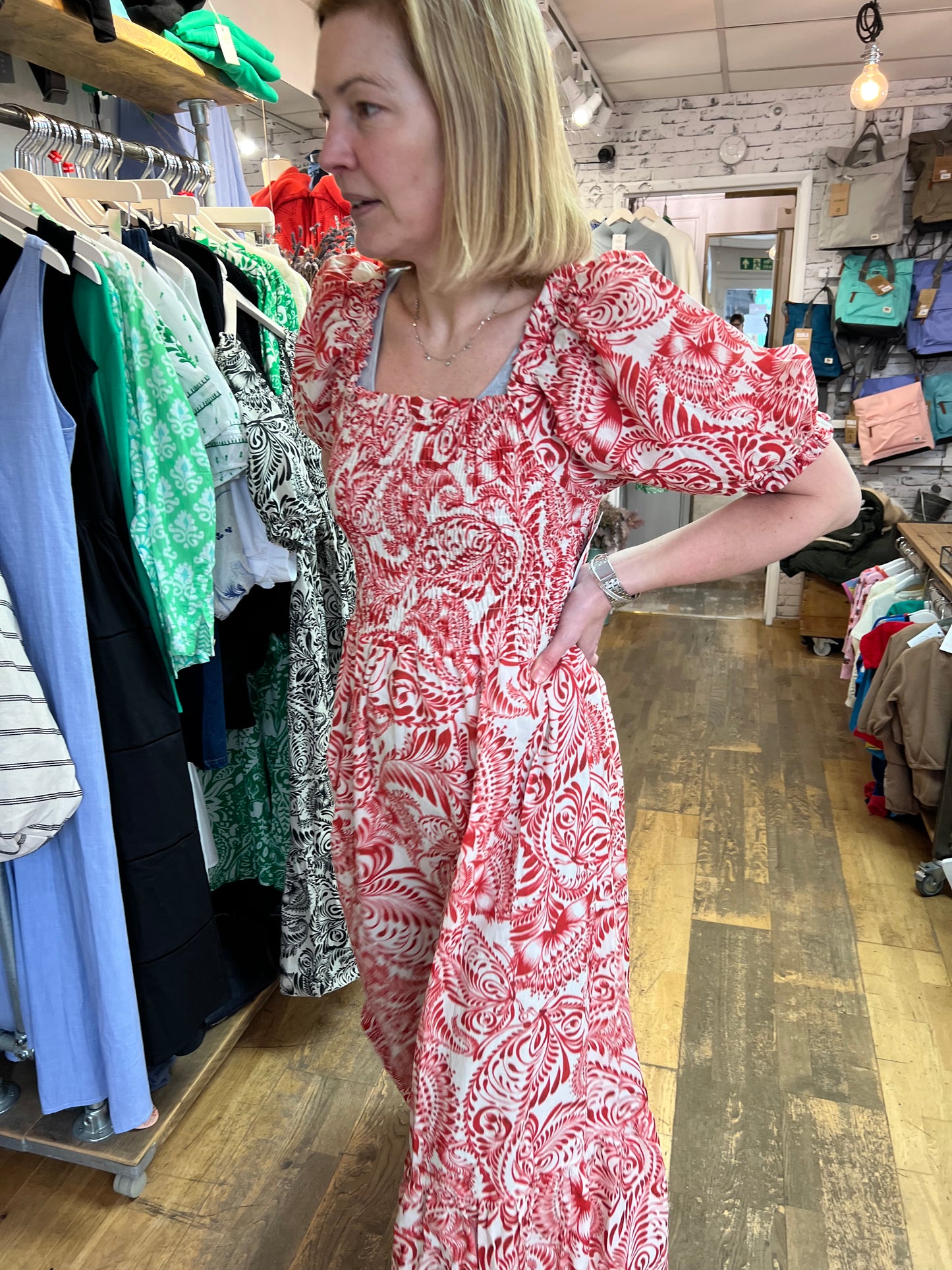 Carina cotton dress red print