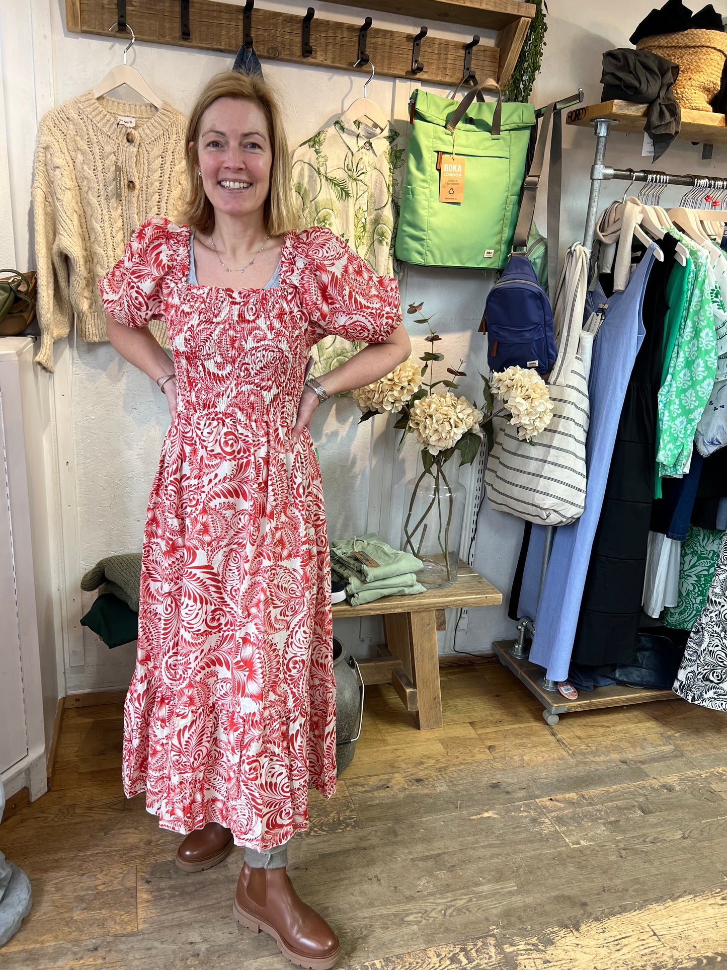 Carina cotton dress red print