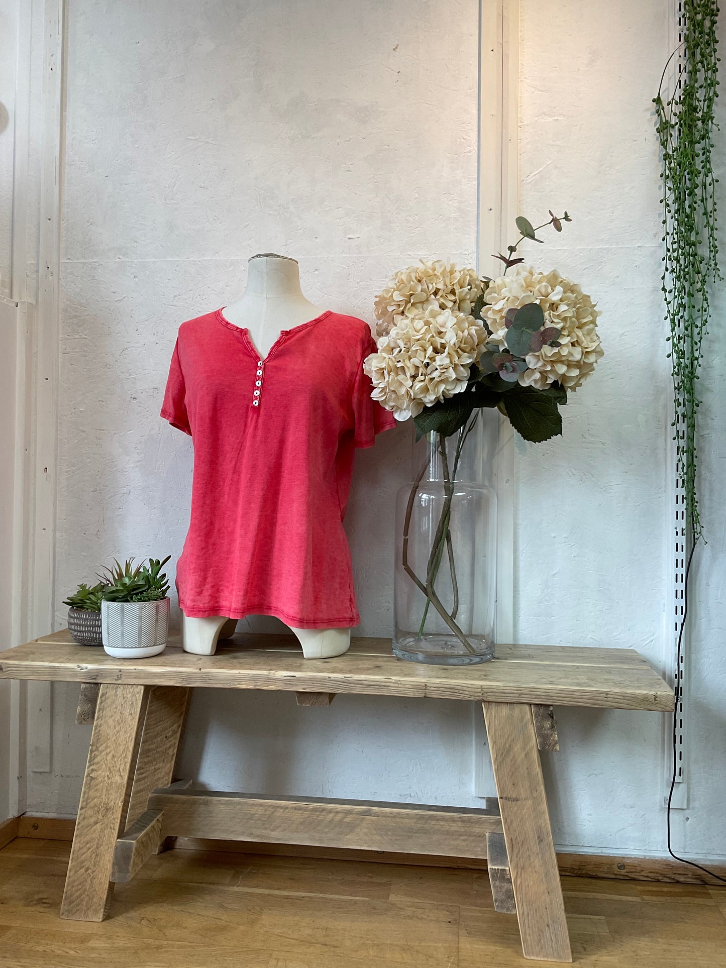 Sally Red grandad cotton shirt