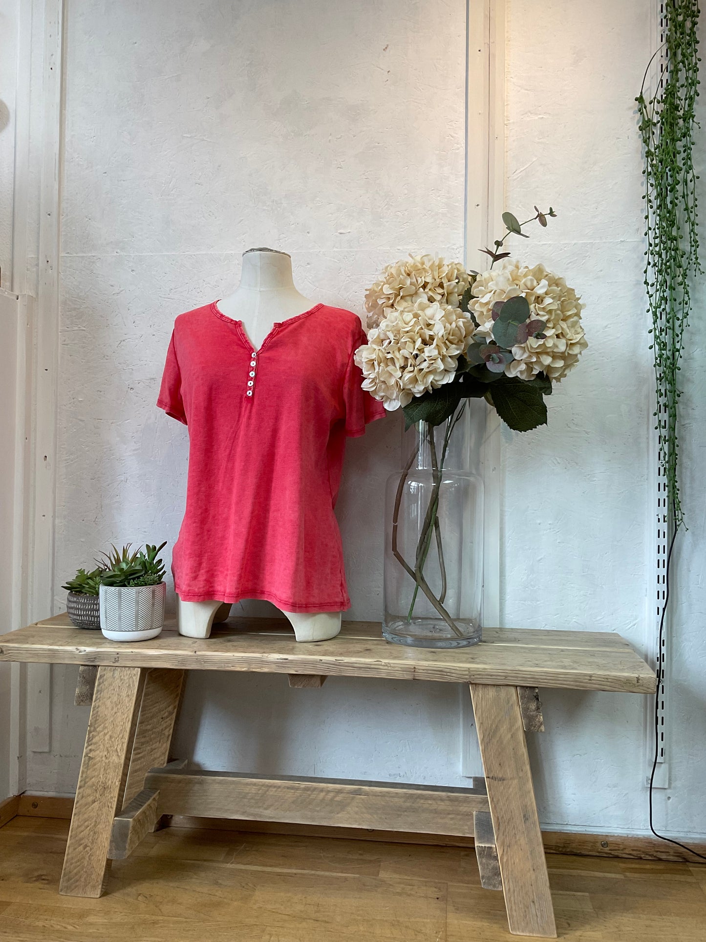 Sally Red grandad cotton shirt