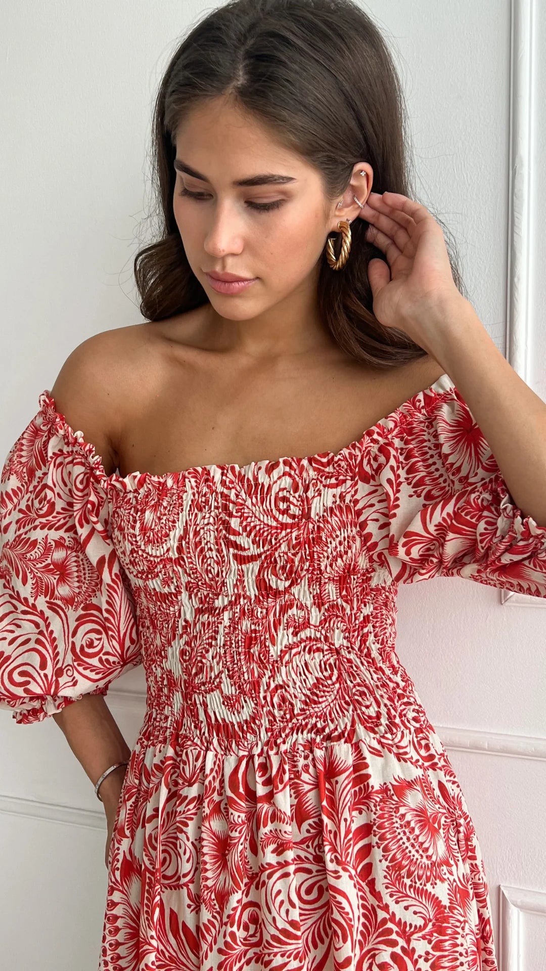 Carina cotton dress red print