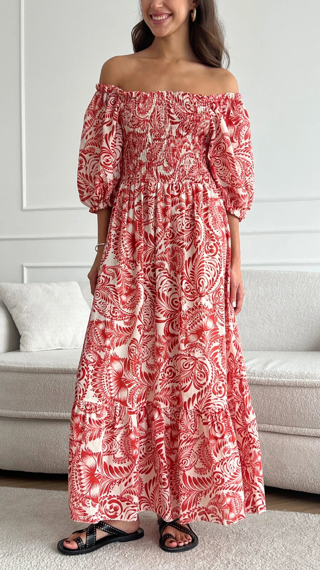 Carina cotton dress red print