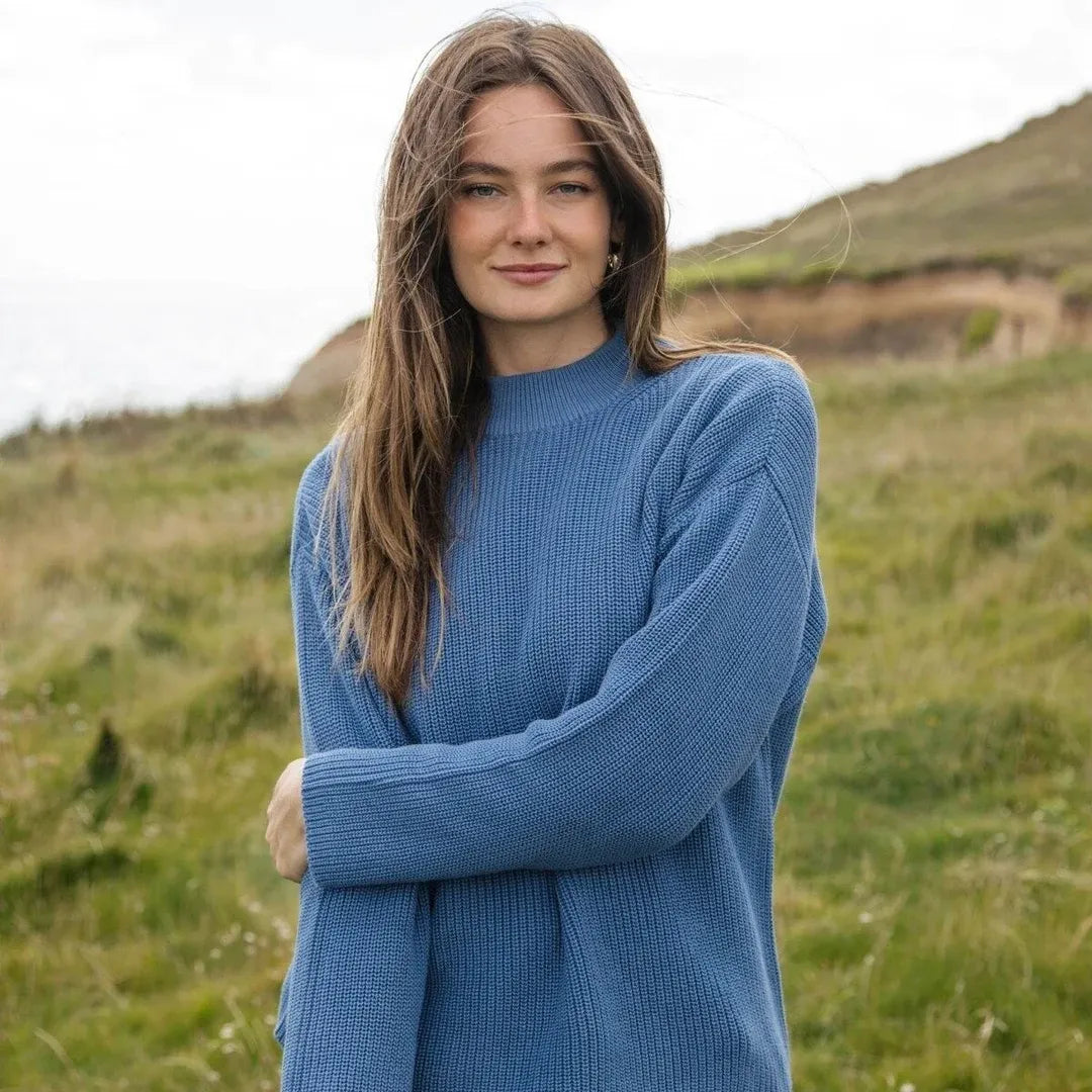 Blue funnel neck jumper