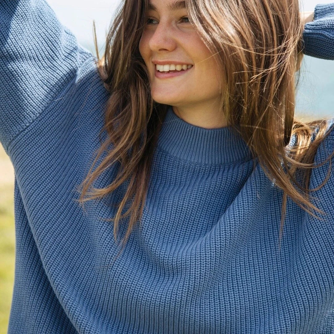 Blue funnel neck jumper