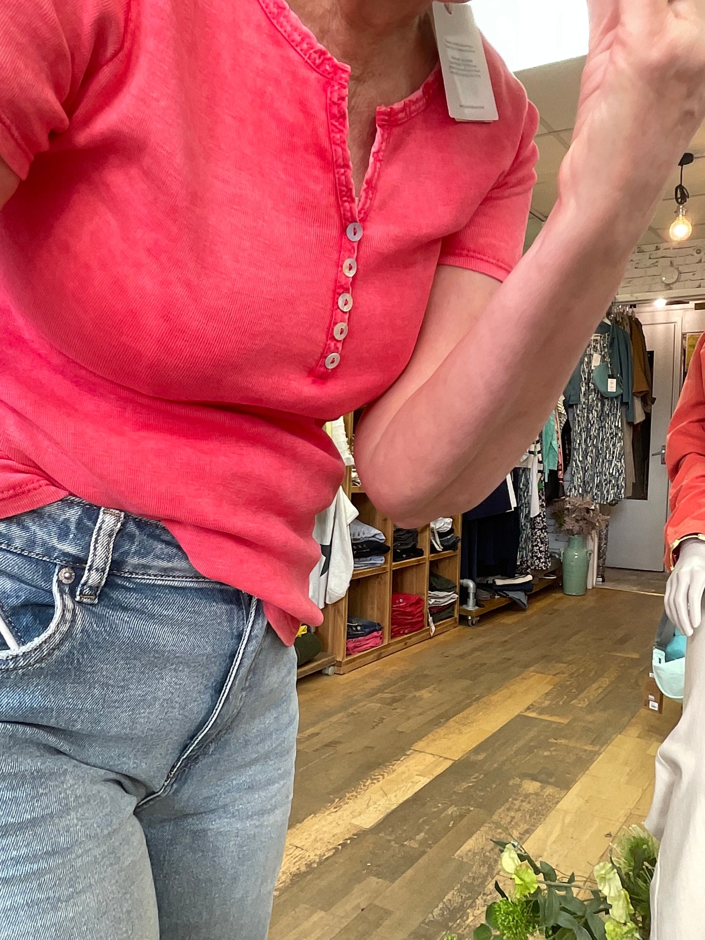 Sally Red grandad cotton shirt