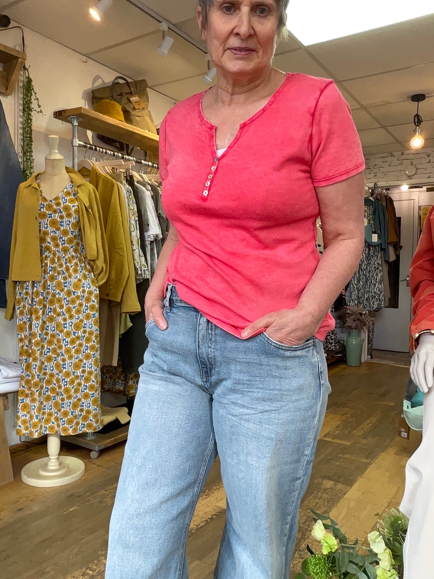 Sally Red grandad cotton shirt