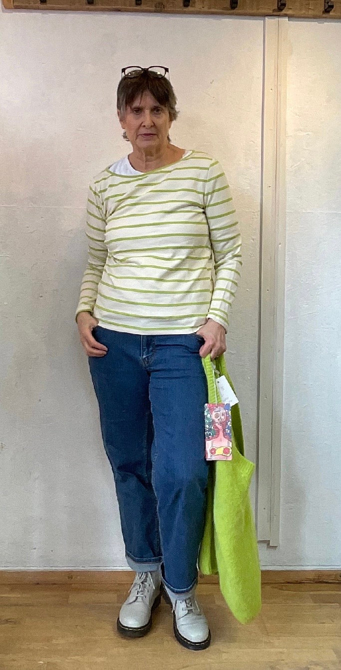 Breton Cream and Lime Striped Top