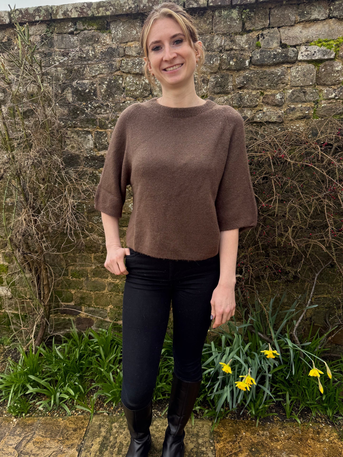 Chloe  Brown Short Sleeve Jumper