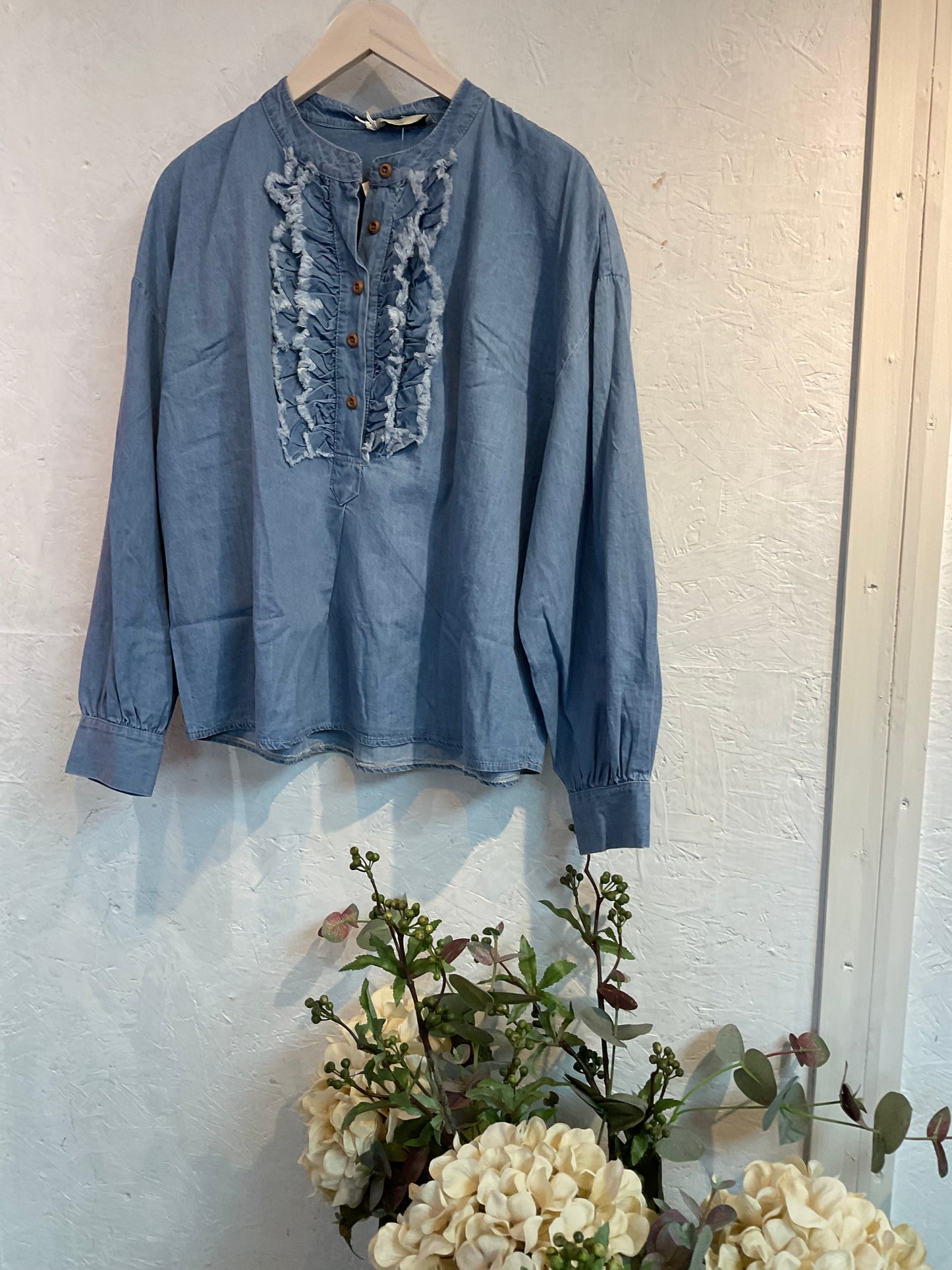 Lalita Chambray Ruffle Blouse
