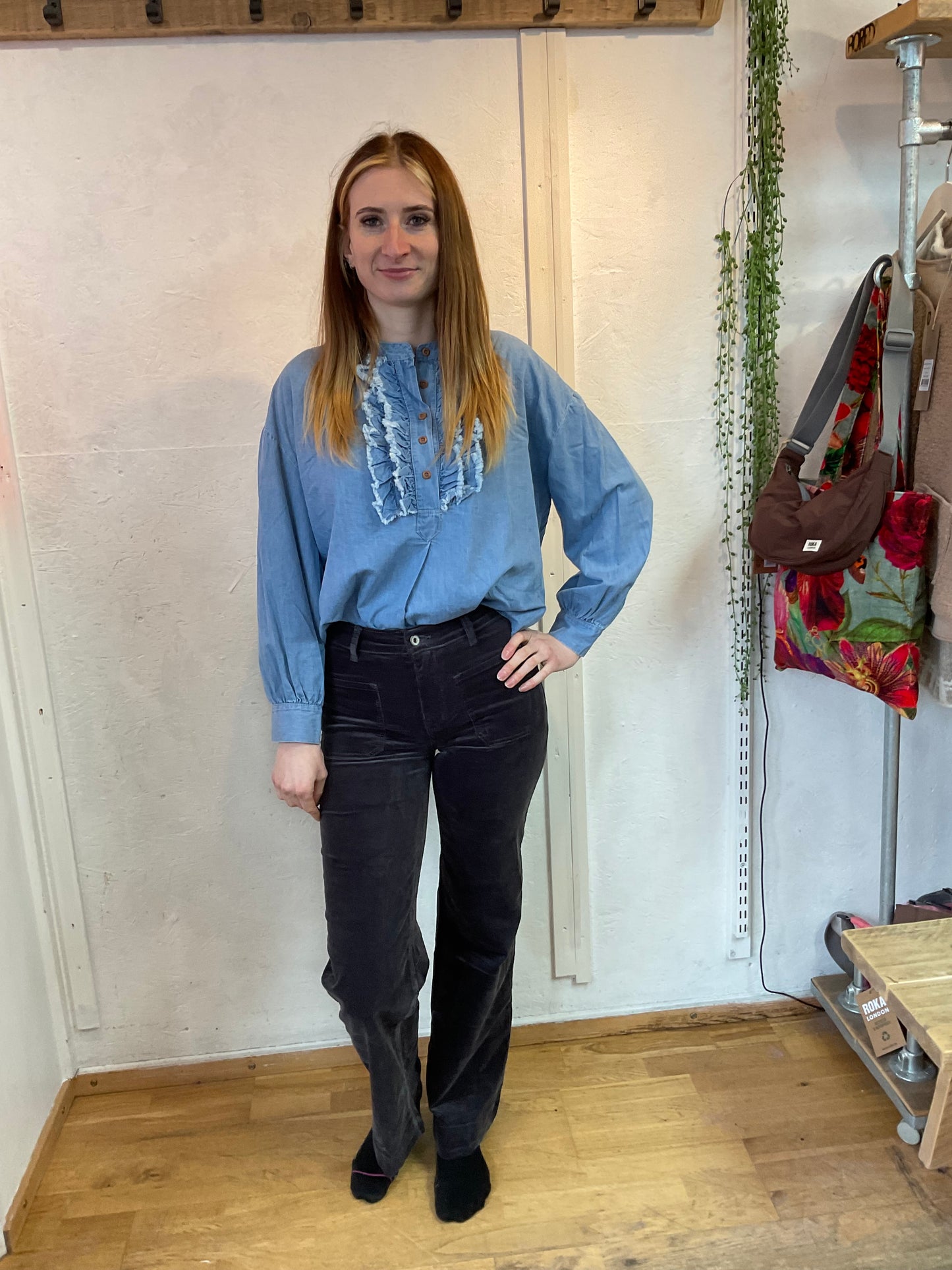Lalita Chambray Ruffle Blouse