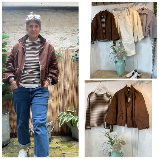 Styling our retro choc bomber jacket