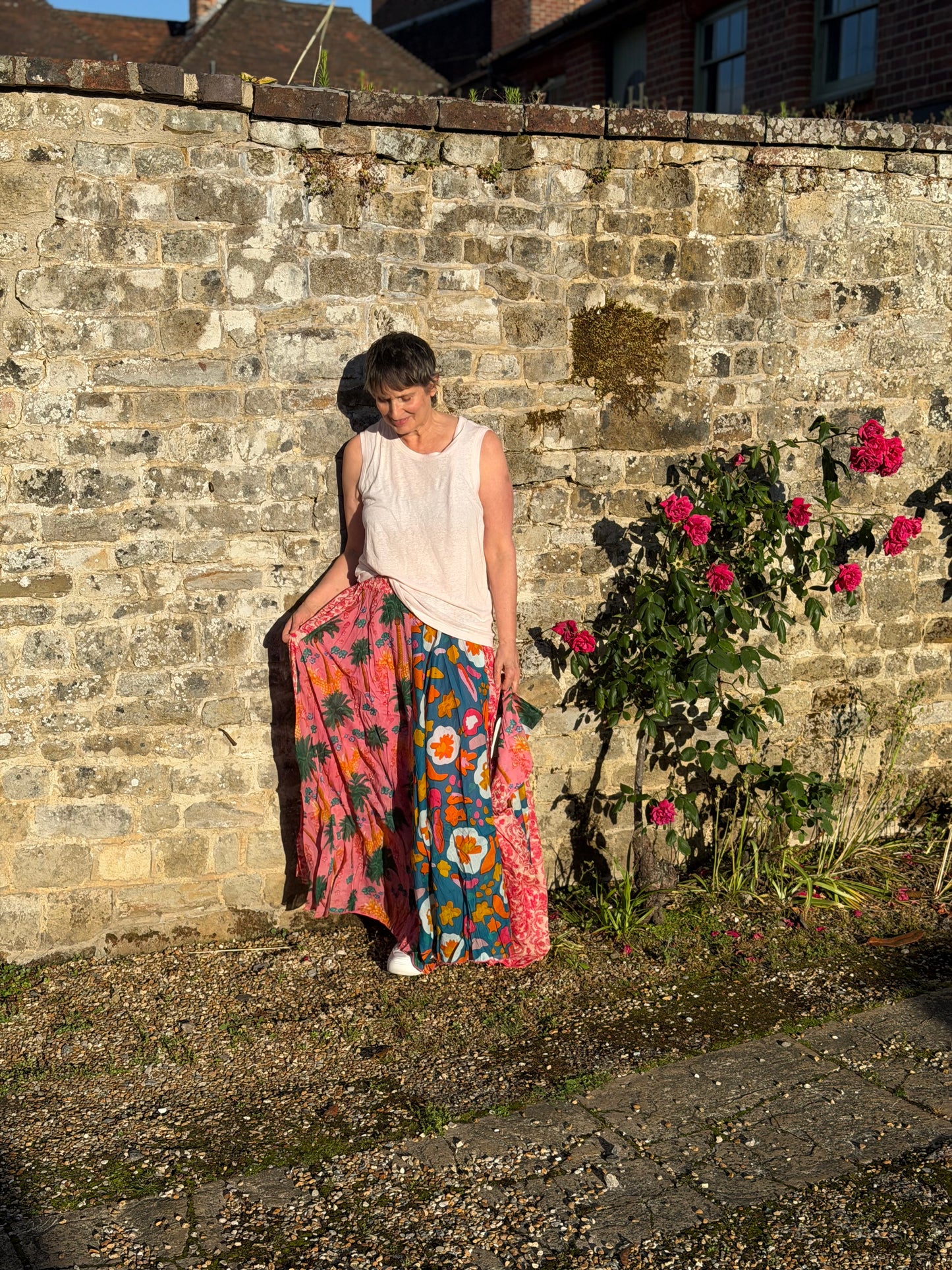 Patchwork Effect Floral Print Skirt