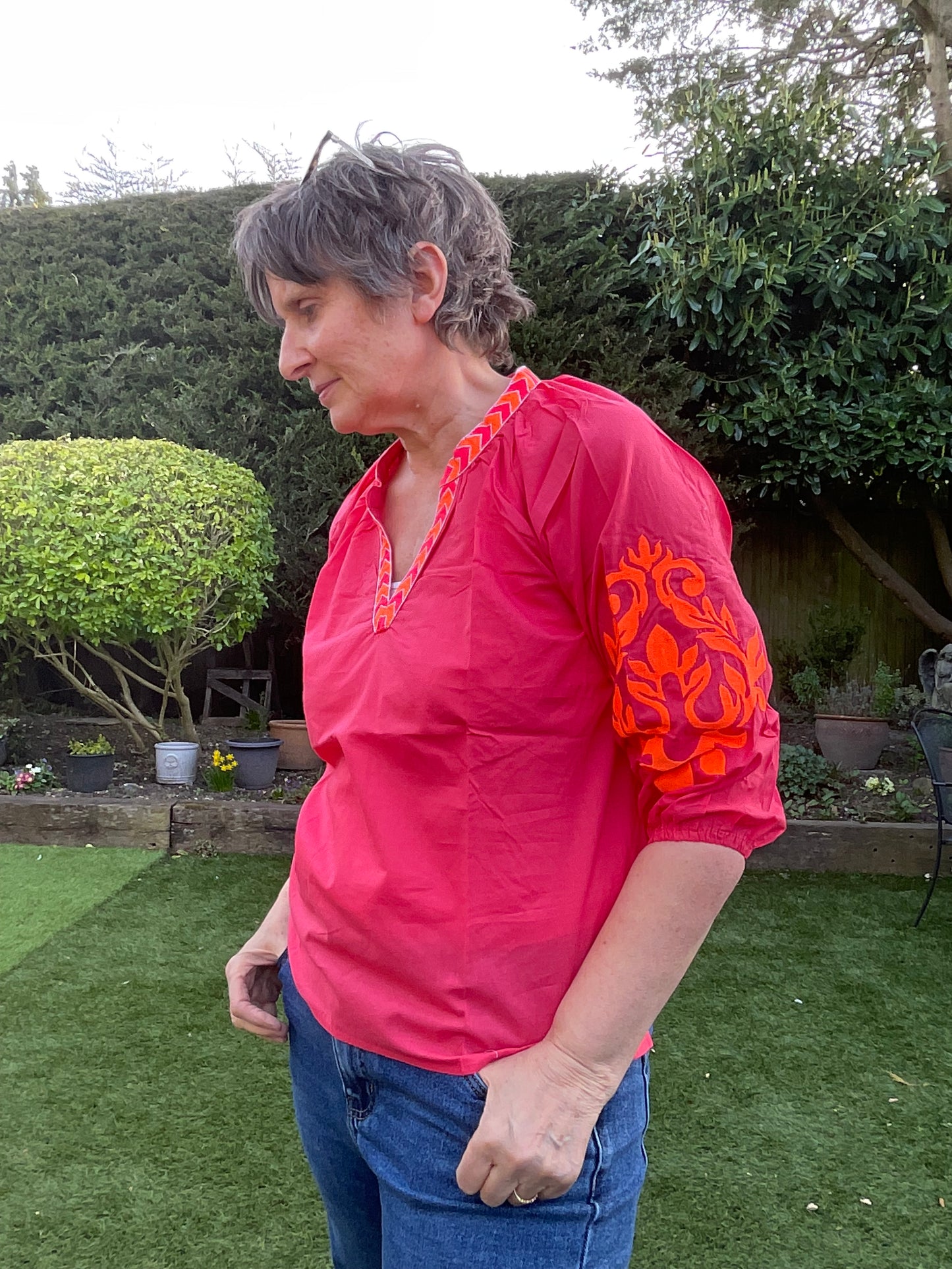 Coral blouse