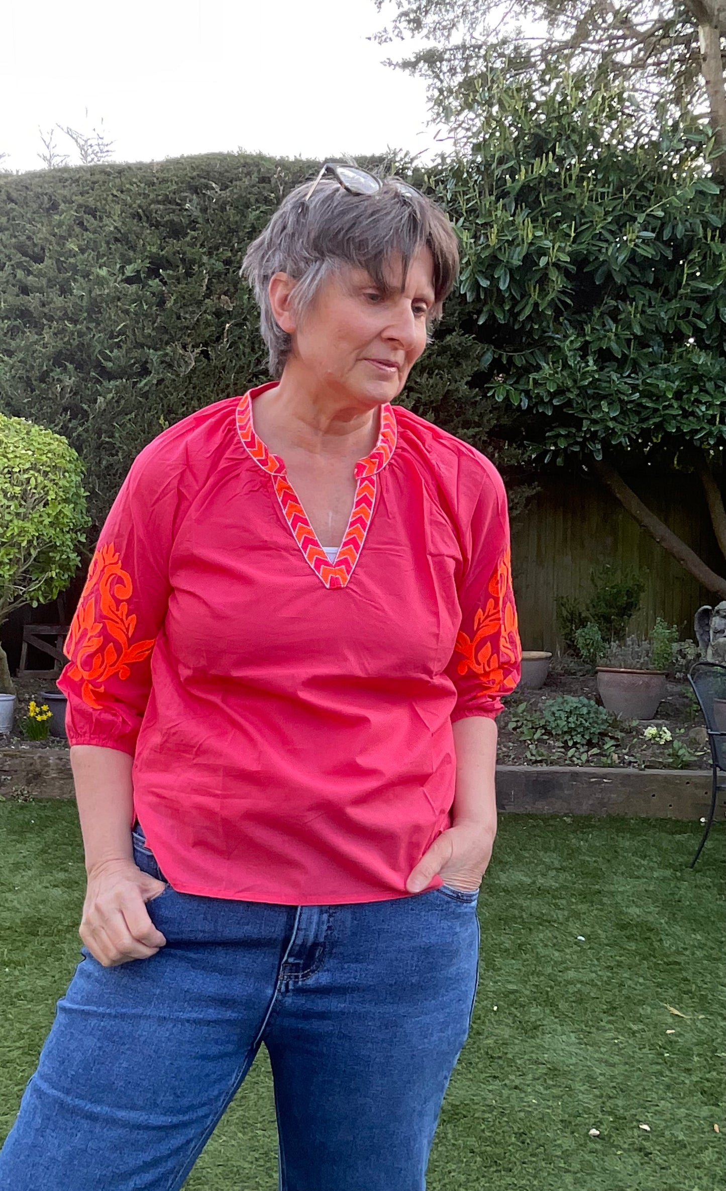 Coral blouse