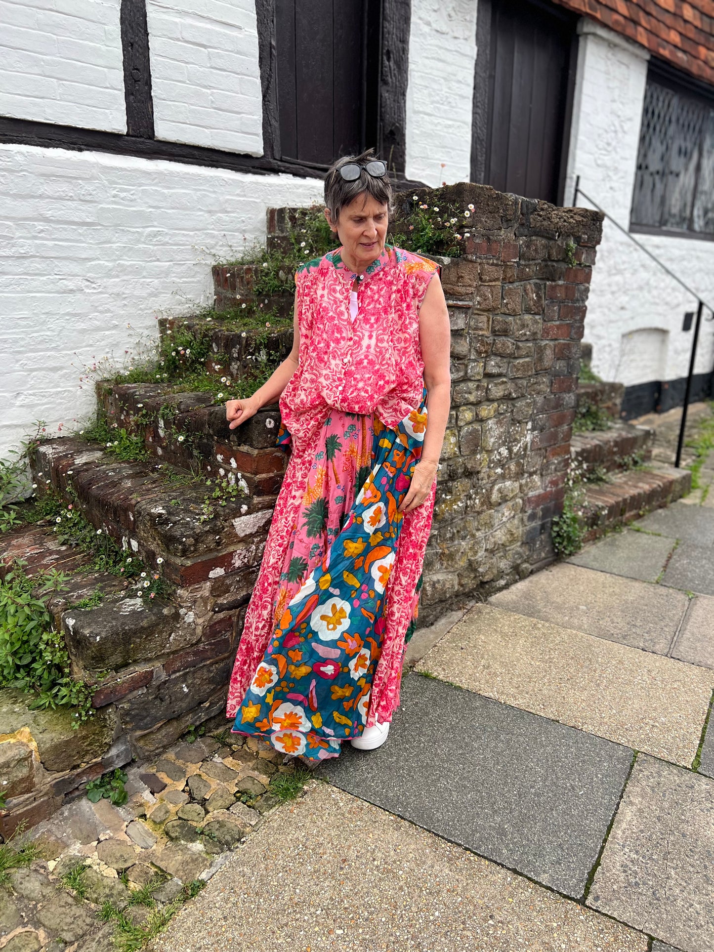 Patchwork Effect Floral Print Skirt