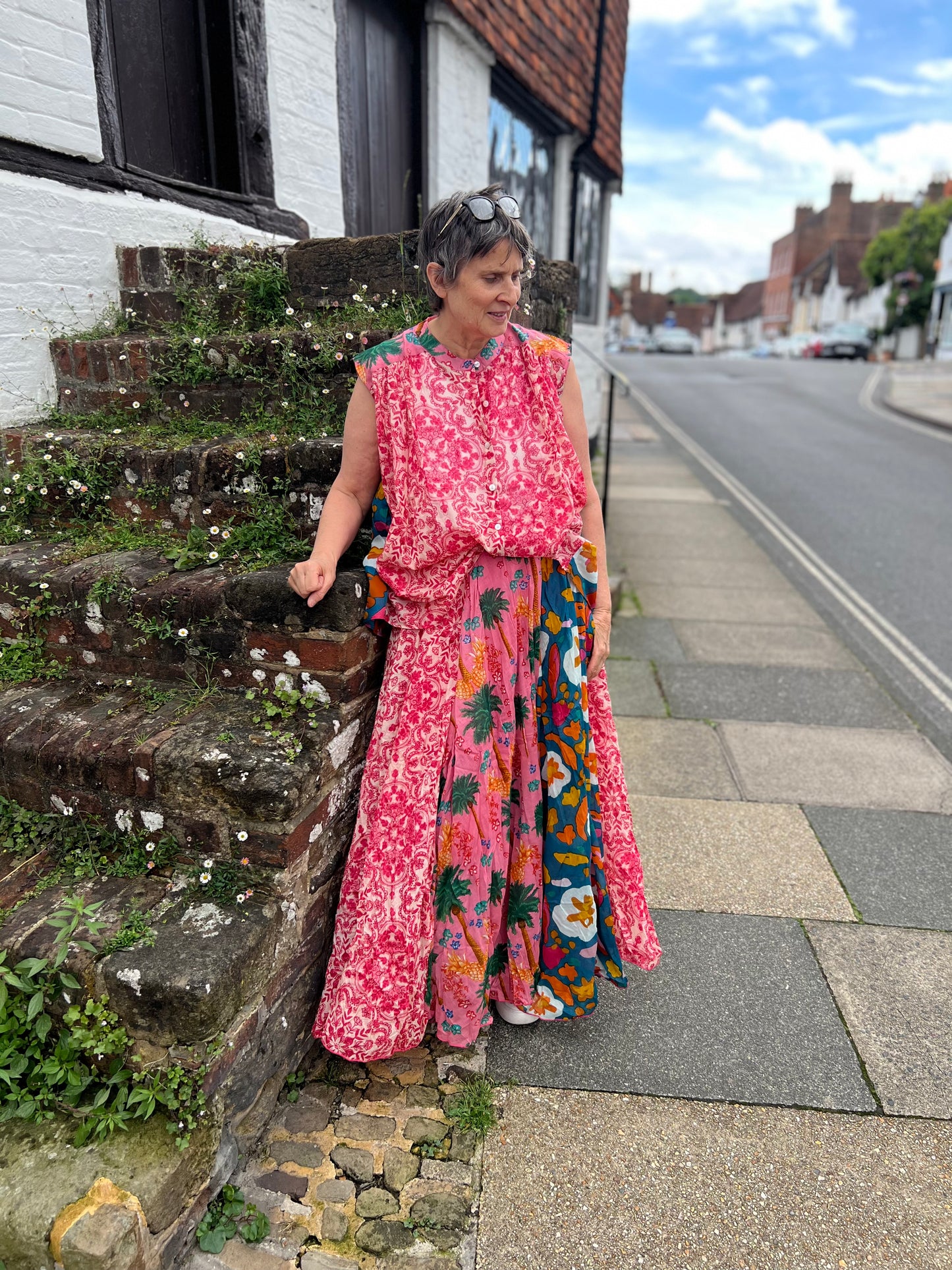 Patchwork Effect Floral Print Skirt