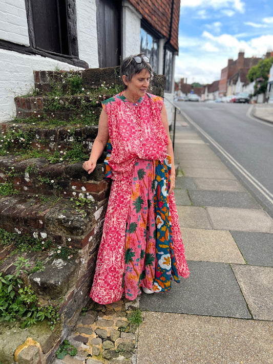 Patchwork Effect Floral Print Skirt