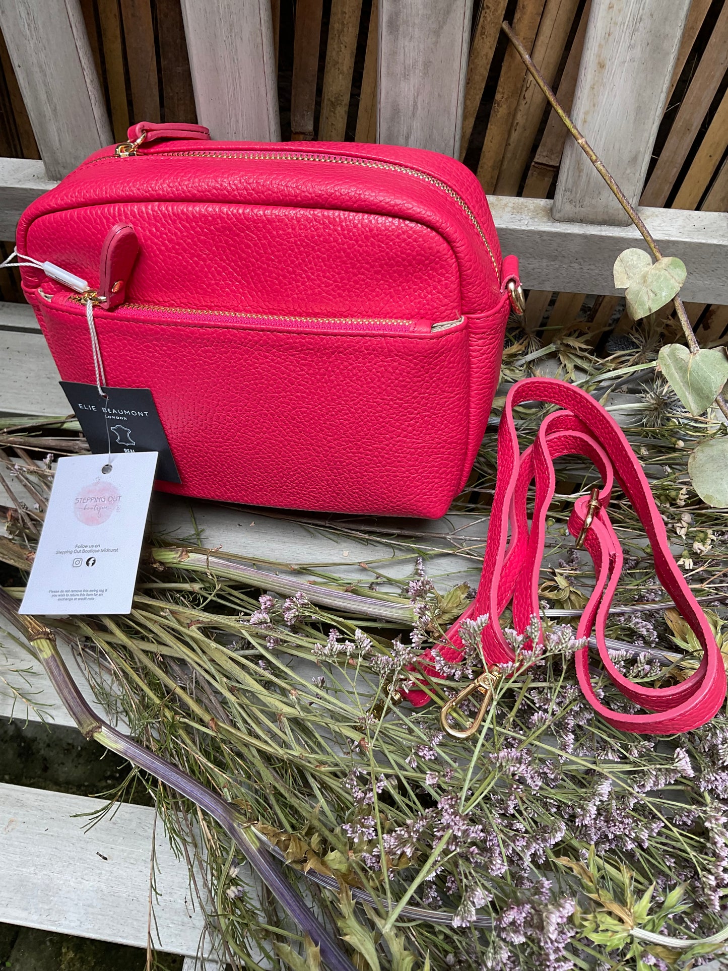 Ellie Beaumont raspberry leather bag sale £50