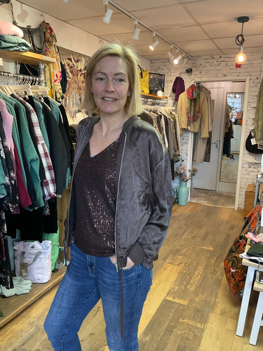 Styling our chocolate bomber and sequin top